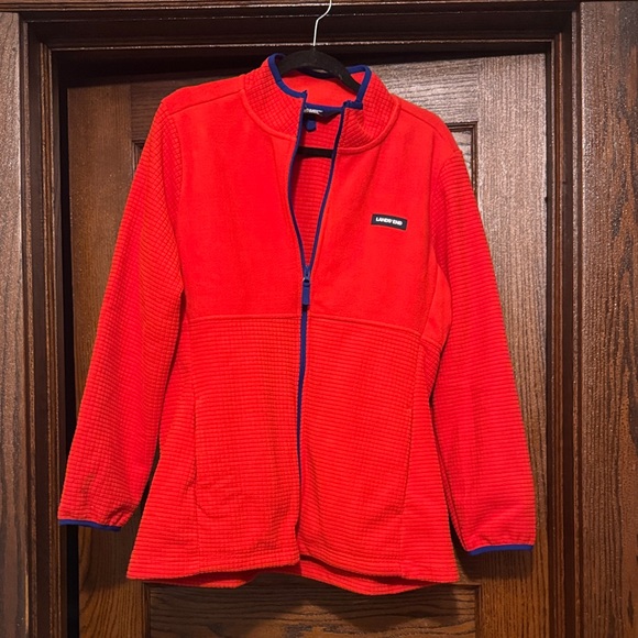 Lands' End Jackets & Blazers - Lands' End Bright Red/Orange Fleece Jacket with Blue Trim